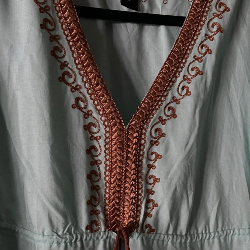 Moda International Turquoise Boho Dress with Brown Embroidery - Picture 3 of 7